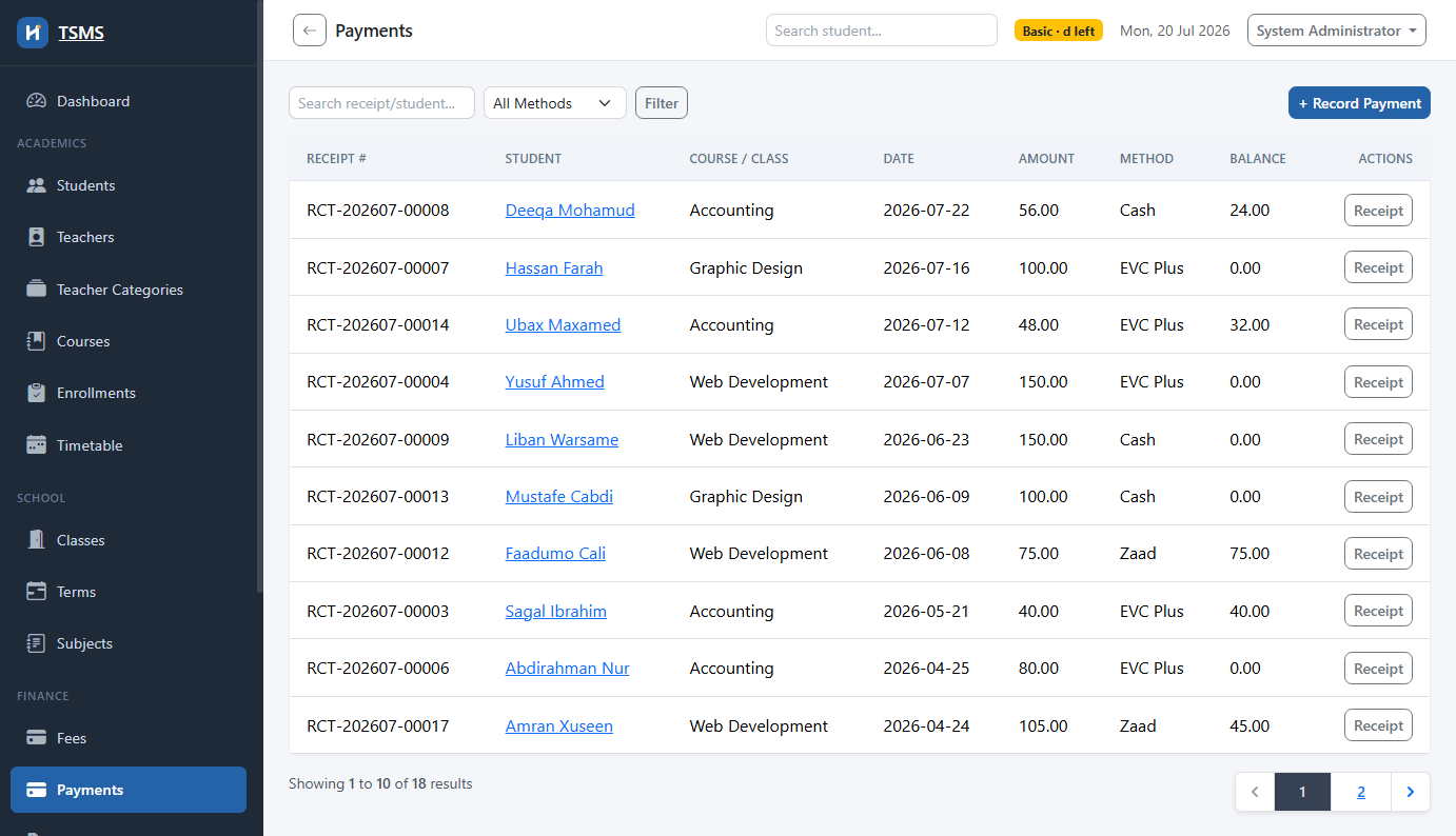 Payments & Receipts
